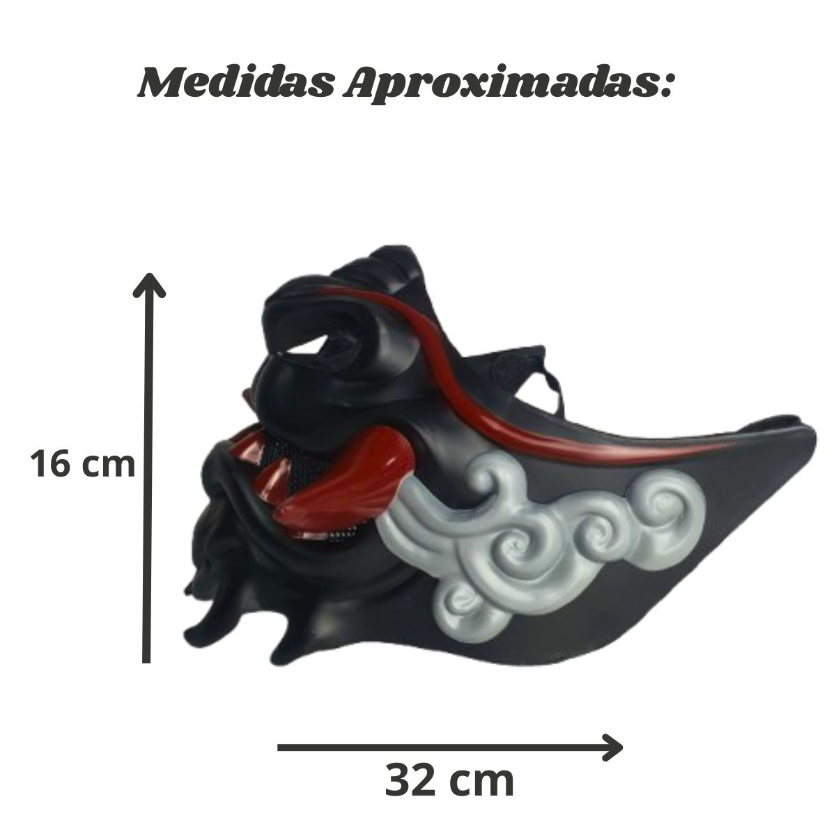 Máscara Fantasia Samurai Dragão Japonês Guerreiro Meio Face Preto Máscara Fantasia Samurai Dragão Japonês Guerreiro Meio Face Preto